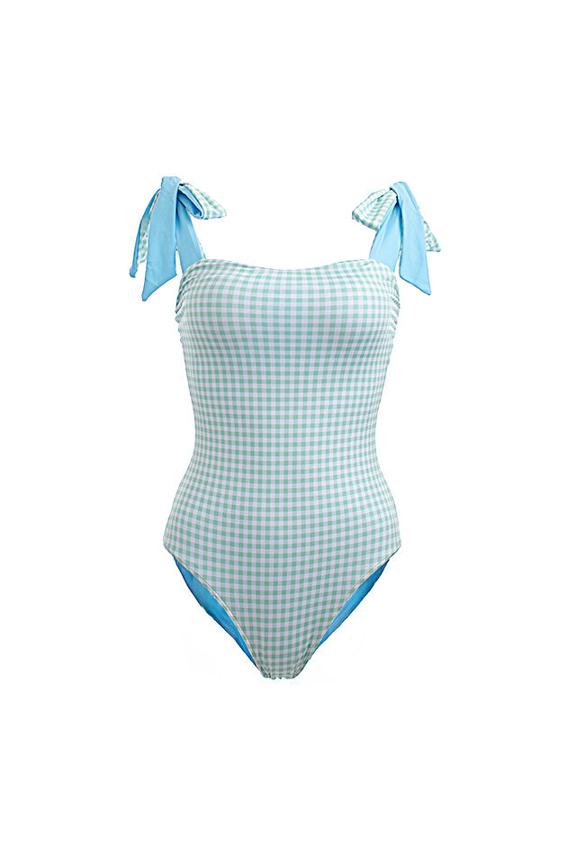 Whitney Reversible Bow Green Gingham