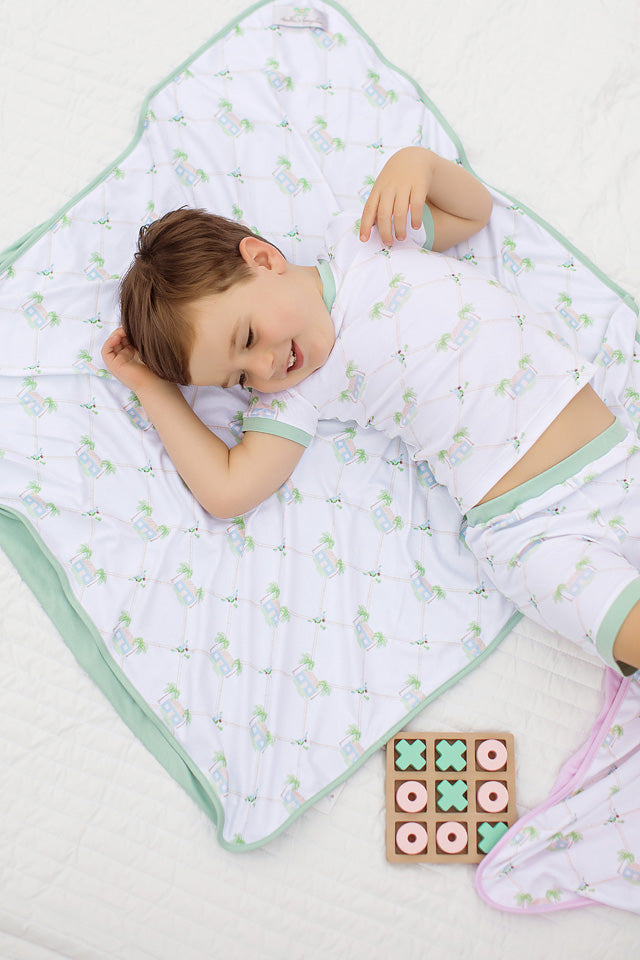 Signature Print Youth Short Set with Cozy Green Trim
