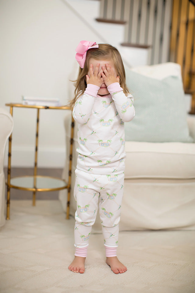 Signature Print Youth Long Set with Soft Pink Trim