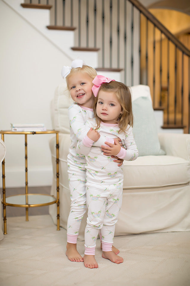 Signature Print Youth Long Set with Soft Pink Trim