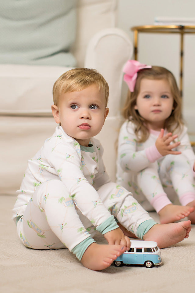 Signature Print Youth Long Set with Cozy Green Trim