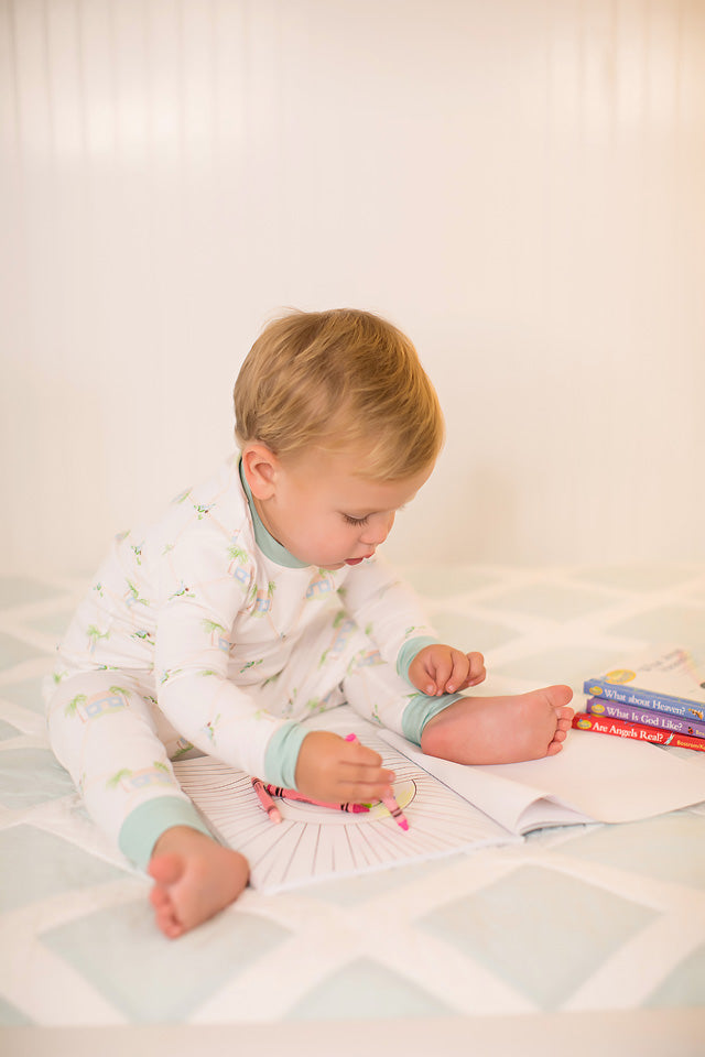 Signature Print Youth Long Set with Cozy Green Trim