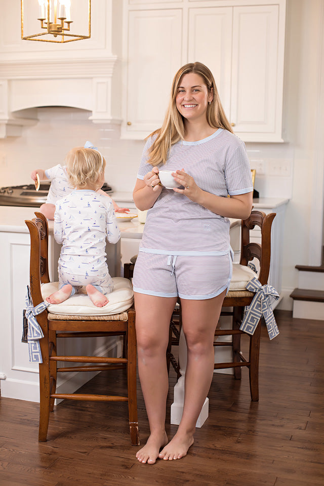 Navy Stripe Short Set