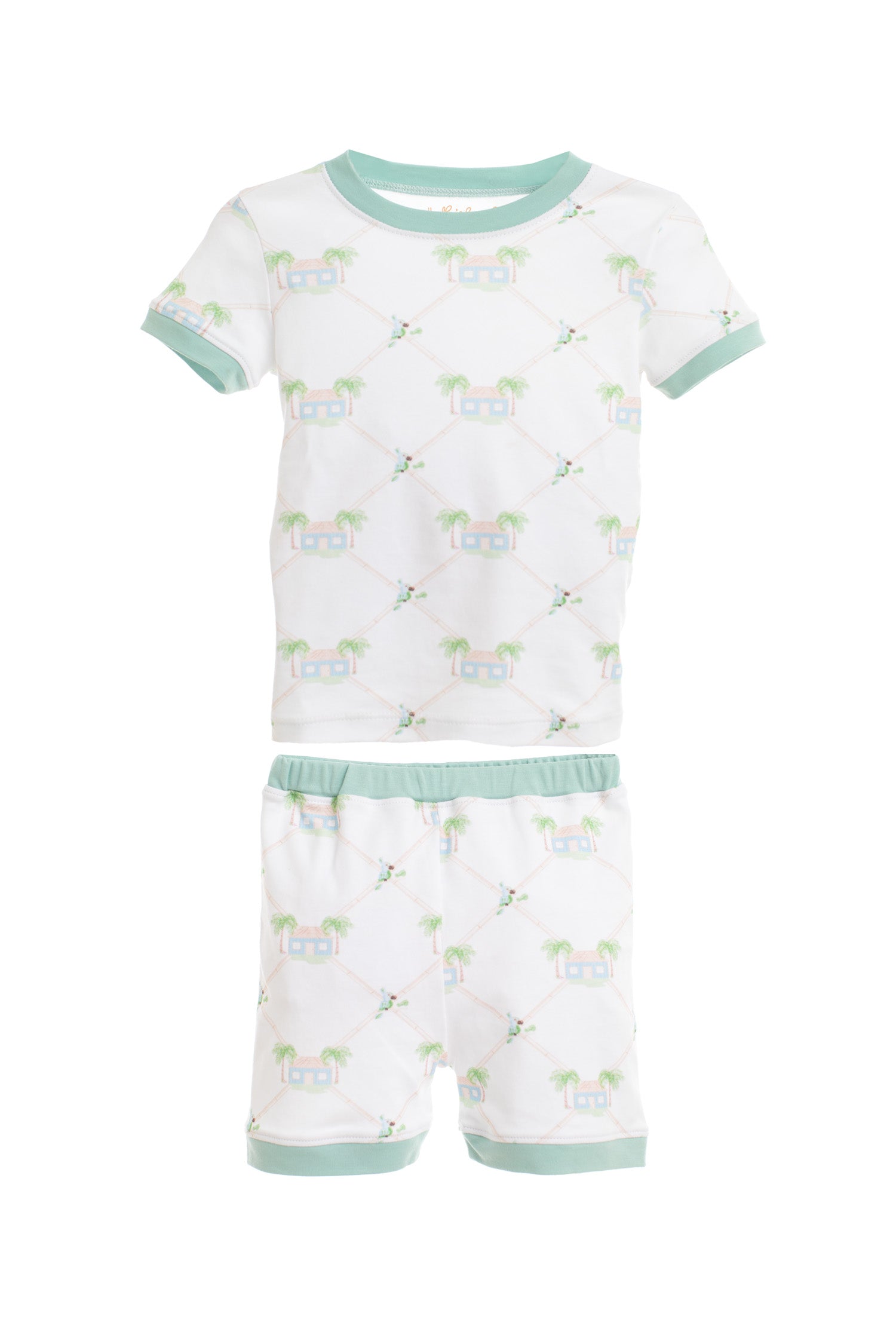 Signature Print Youth Short Set with Cozy Green Trim