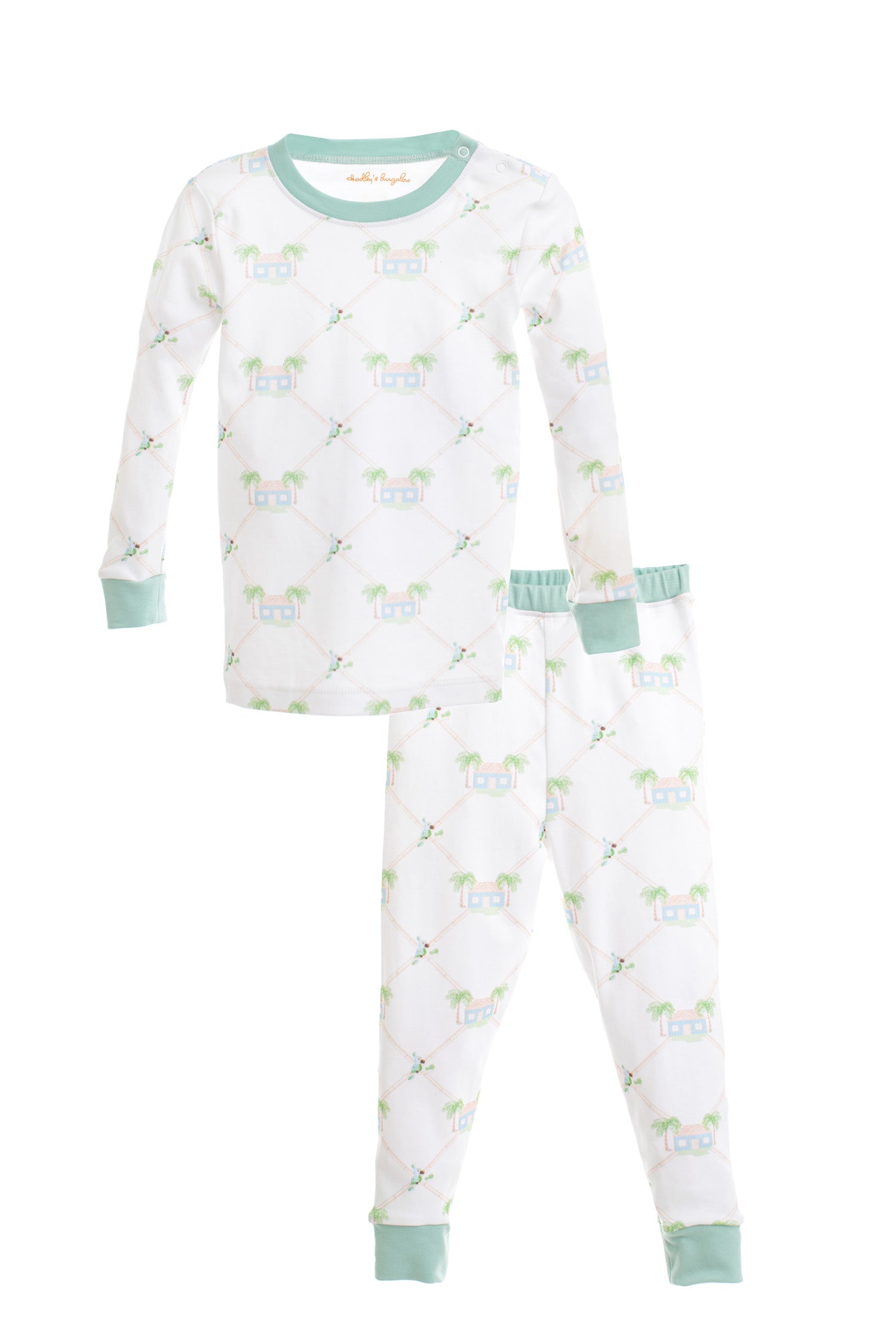 Signature Print Youth Long Set with Cozy Green Trim