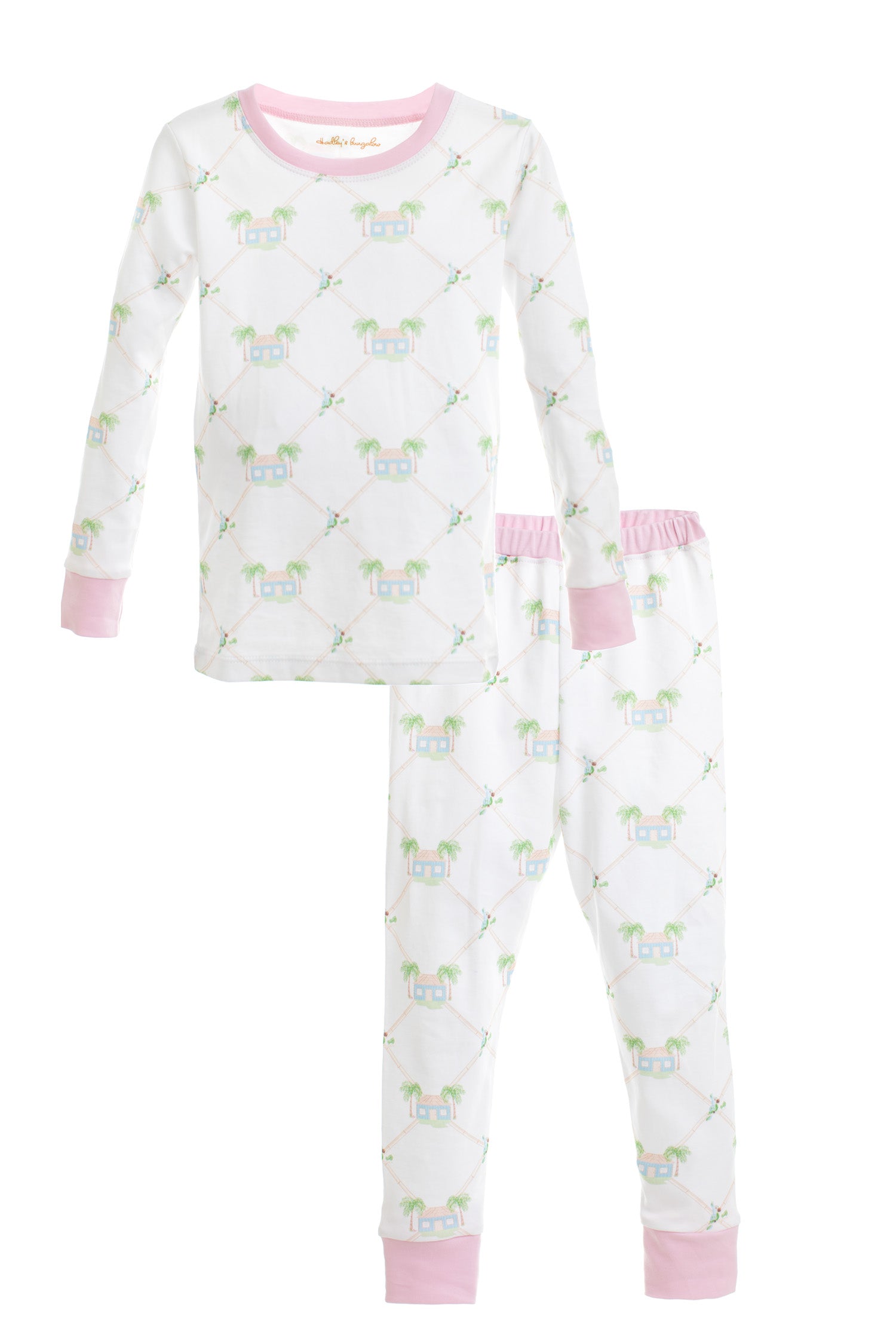 Signature Print Youth Long Set with Soft Pink Trim
