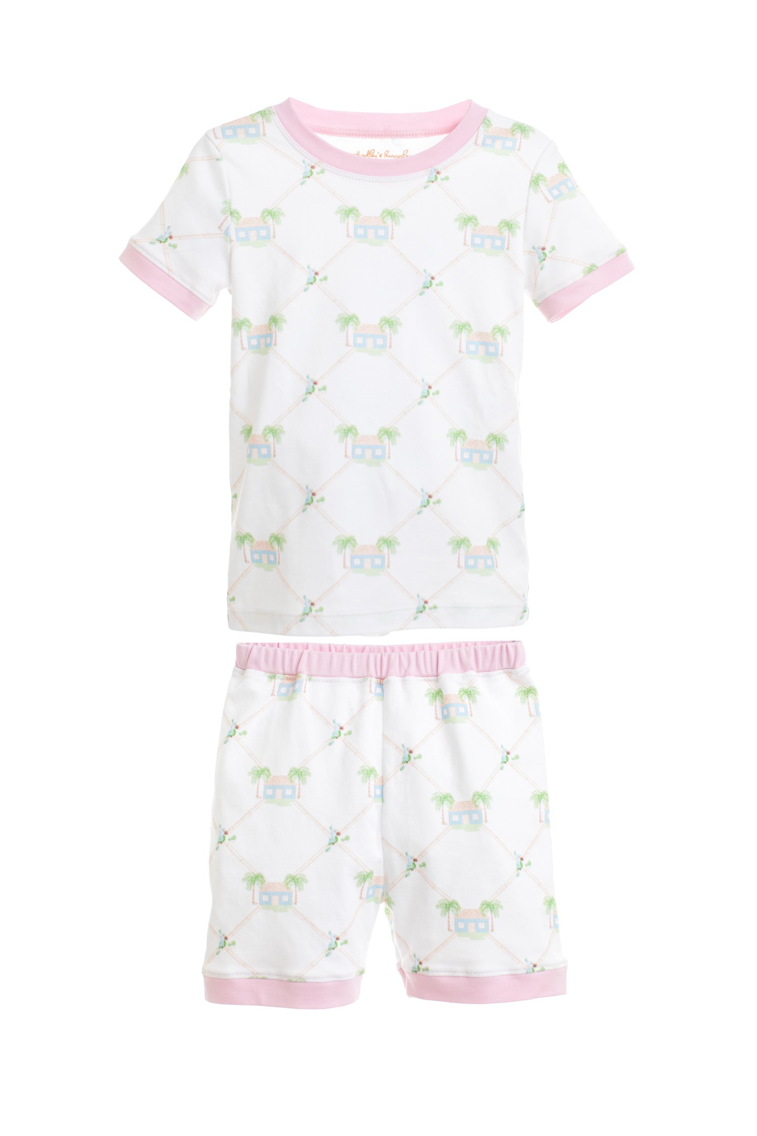 Signature Print Youth Short Set with Soft Pink Trim