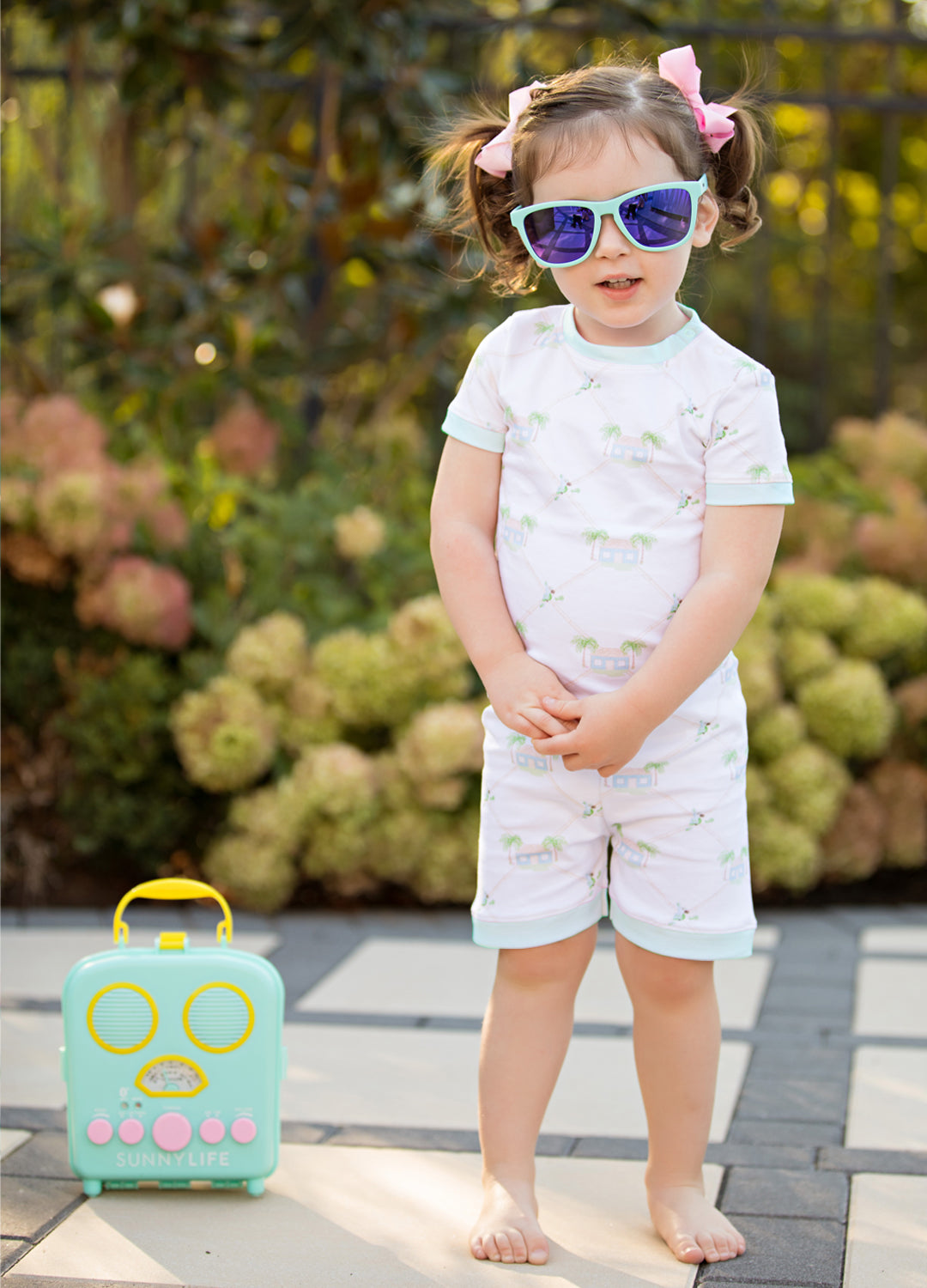 Signature Print Youth Short Set with Cozy Green Trim