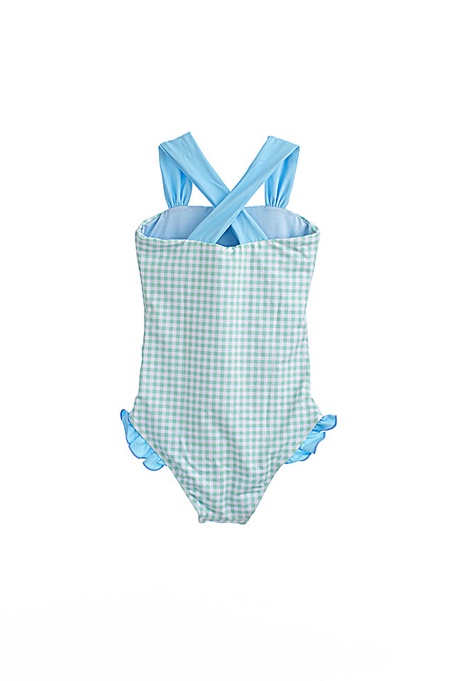 Hadley Girls Suit Green Gingham